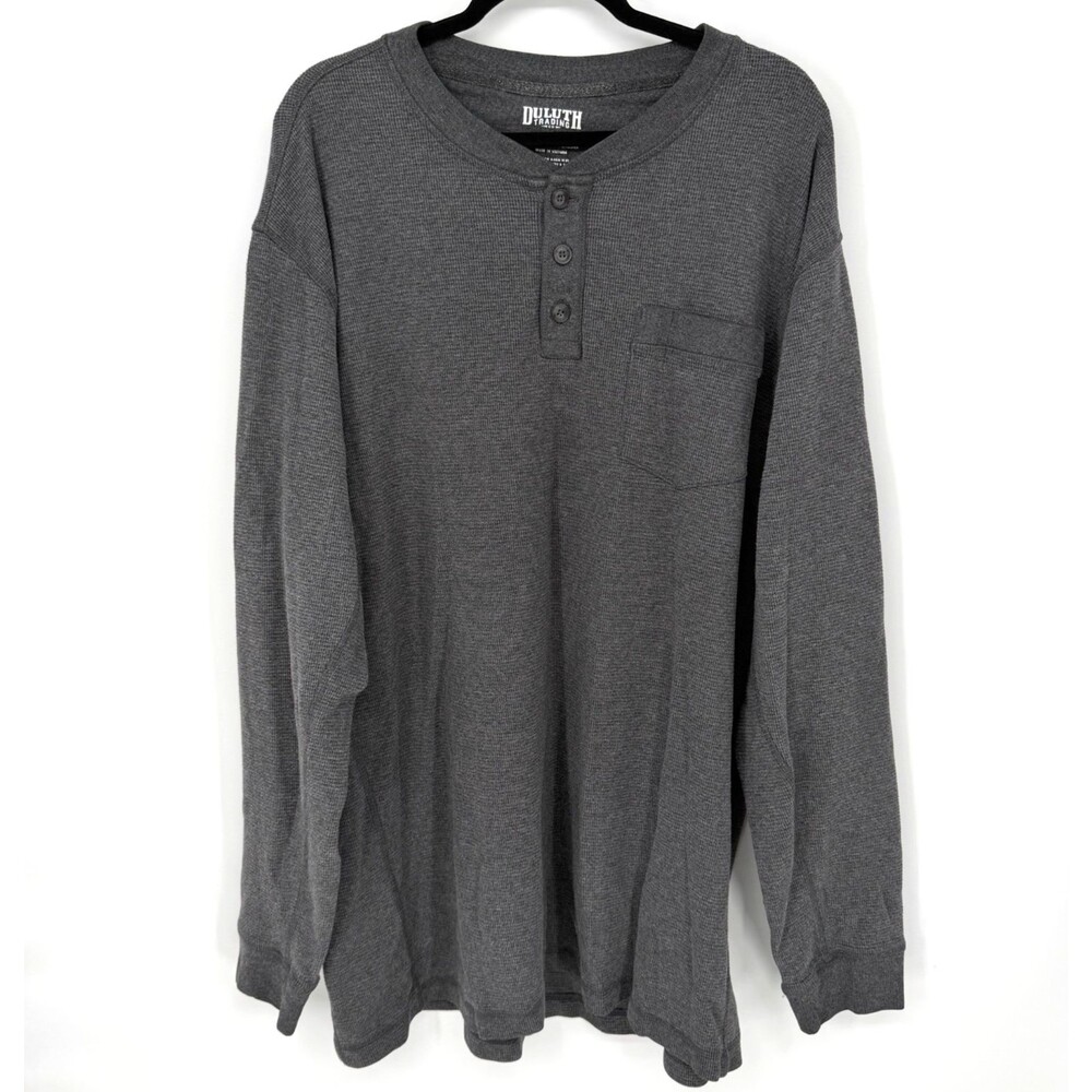 Duluth Trading Co. Waffle Knit Henley Shirt Men's 2XLT Gray Thermal Long Sleeves